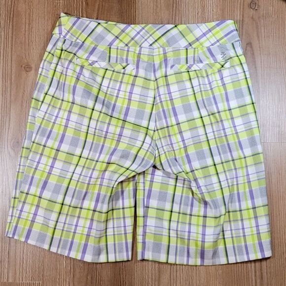 ☔️🔹️Izod Golf Lime Green & Purple Plaid Bermuda Shorts Size 4 - Picture 2 of 9